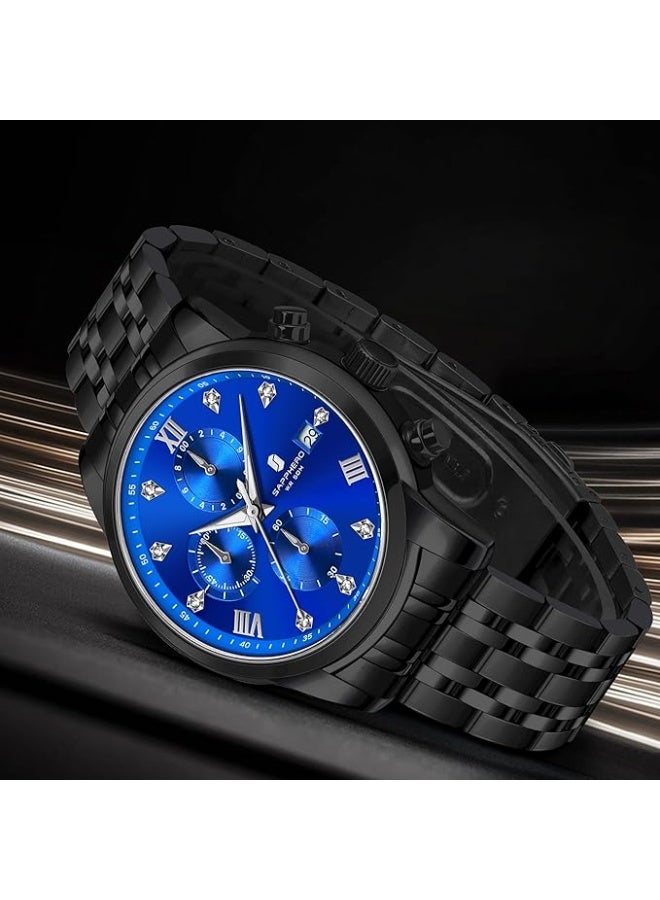 سافيرو ساعة SAPPHERO رجالية دائرية من الفولاذ المقاوم للصدأ، مقاومة للماء حتى عمق 50 مترًا، مضيئة، هدية أنيقة، ساعة يد مع عرض التاريخ وحركة كوارتز تناظرية - Image 3